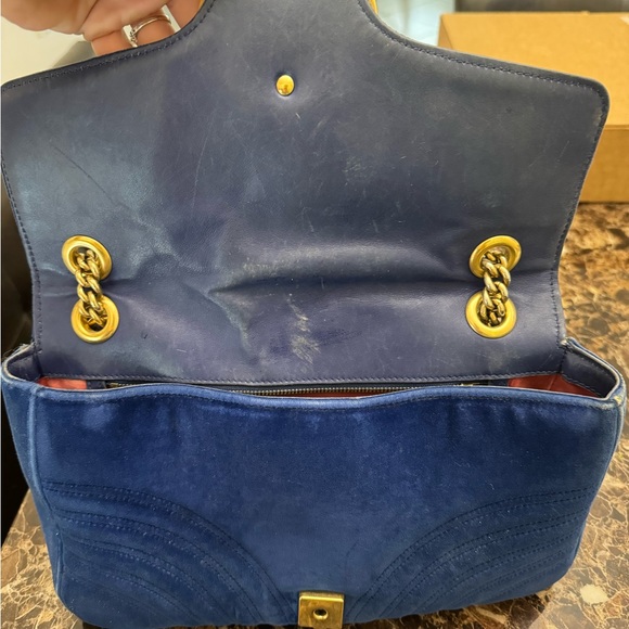 Gucci Velvet Matelasse Medium GG Marmont Shoulder Bag Colbalt Blue - Picture 6 of 8